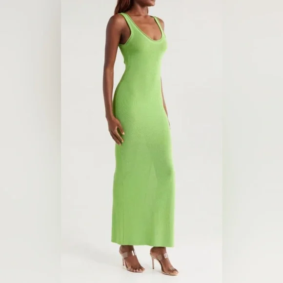 slim fit dress slacks Solid Rib Textured Lime Midi Dress Large